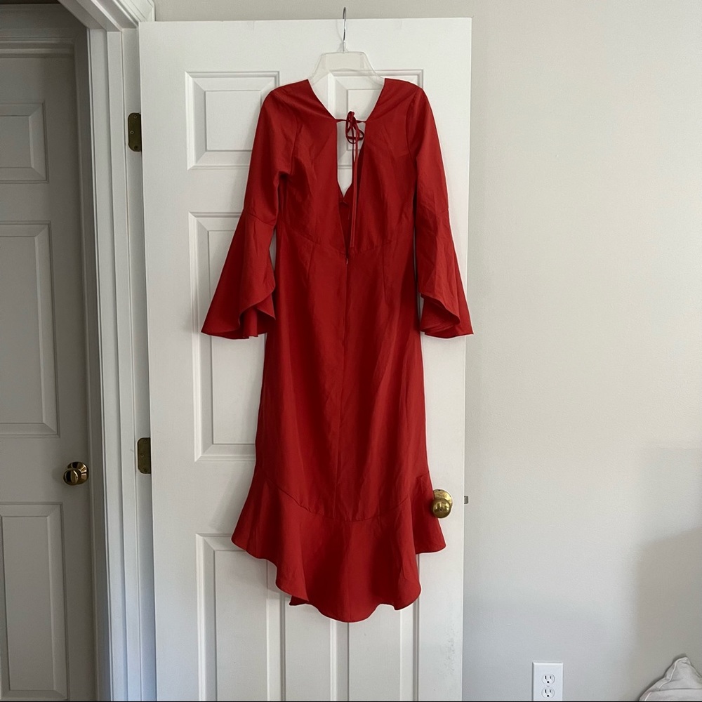 NWT RUFFLE HIGH-LOW RUFFLE DRESS IN RUST - Picture 4 of 8
